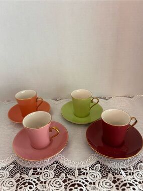 Classic Coffee & Tea Porcelain Demitasse Expresso Cup & Saucer Set Gold Trim